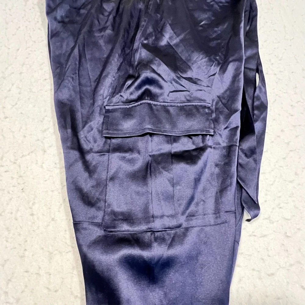 CAMI NYC Carmen Cargo Pant Navy Blue Stretch Silk Blend Charmeuse Women's Medium
